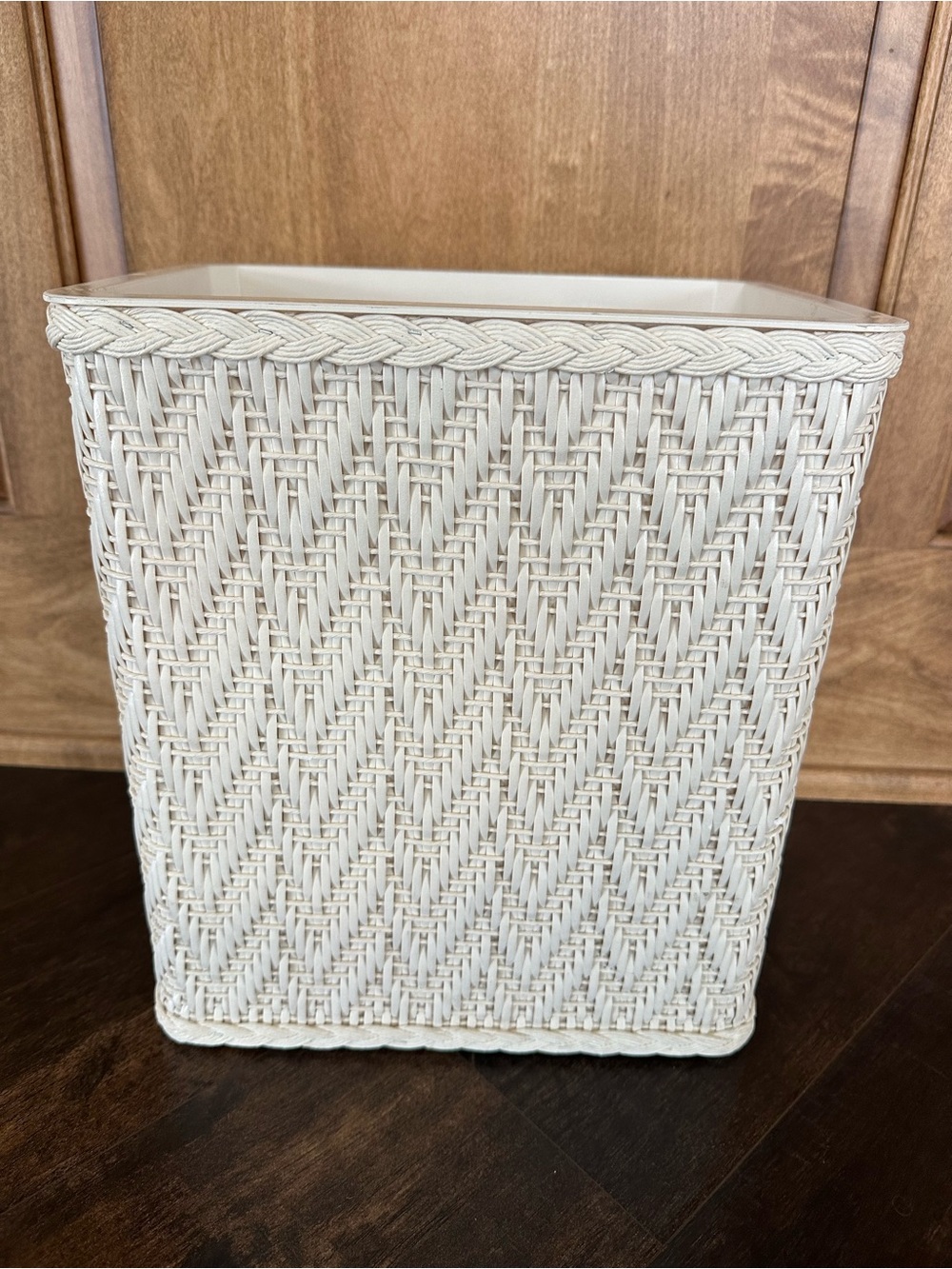 Classic White Woven Wastebasket